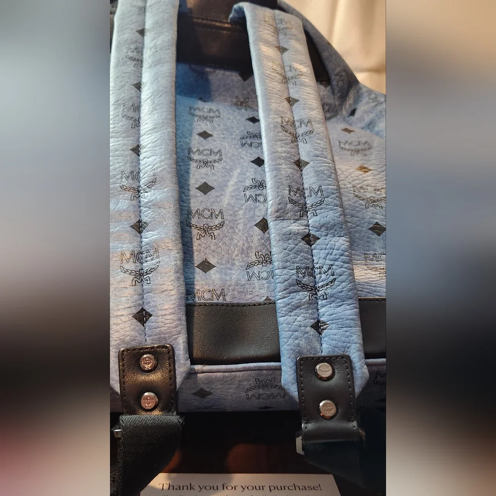 MCM Sky Blue Stark Studded Backpack in Visetos - Picture 12 of 17